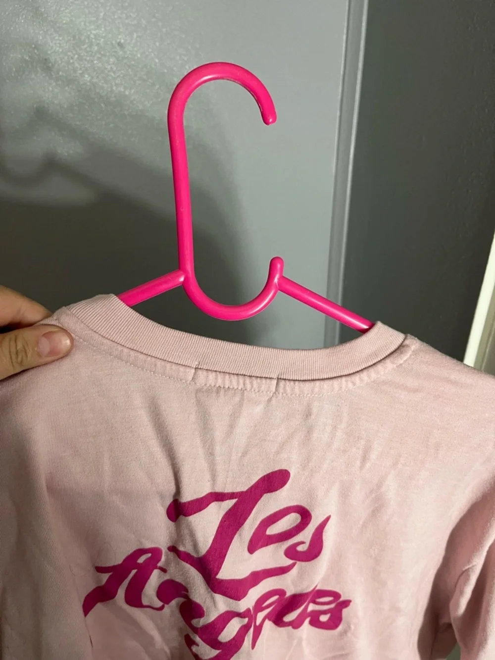 Love Theory Essentials Pink Crop Tee with Magenta 'Los Angeles' Script - Picture 6 of 6